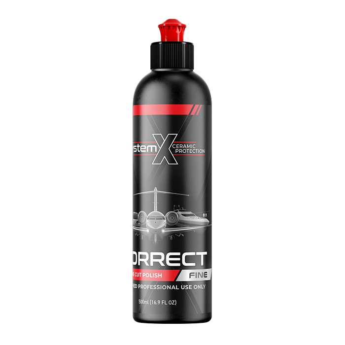 System X Correct cut polish bottle on a white background