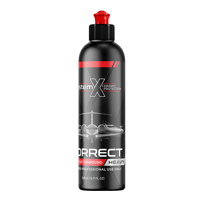 Bottle of System X Correct Heavy Cut Compound on a white background