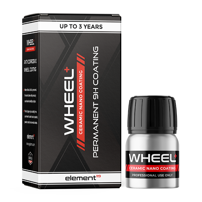 Wheel+ ceramic nano coating packaging and bottle on a white background