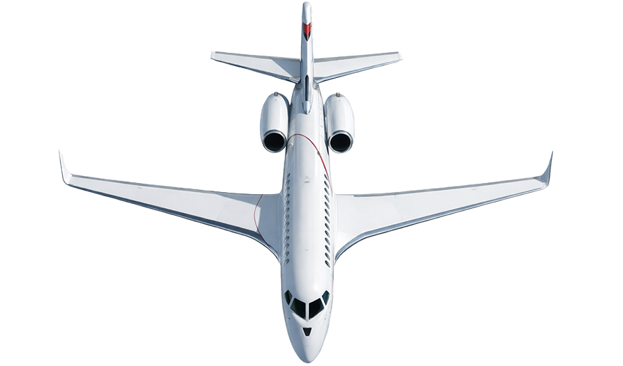Top view of a white airplane on a white background