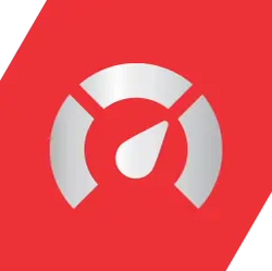Logo with a circular design on a red background