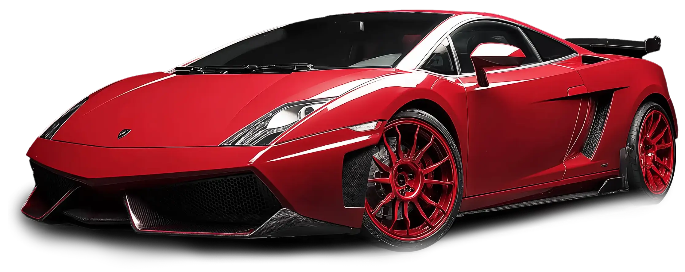 Red sports car with black accents on a white background